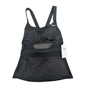 Nike Swim Womens Size Small V-Neck Mesh Tankini Swimsuit Bathing Suit Top Black